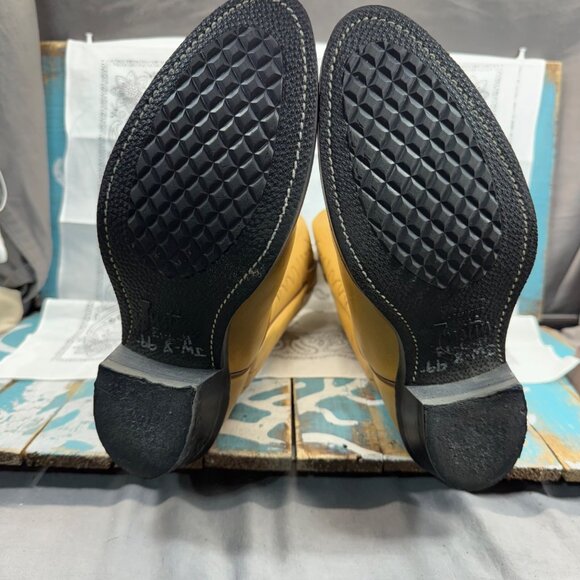 Vtg Justin Mule Hide Tan Western Work Cowboy Boots Mens 7.5D USA Made Cushioned - Picture 9 of 11